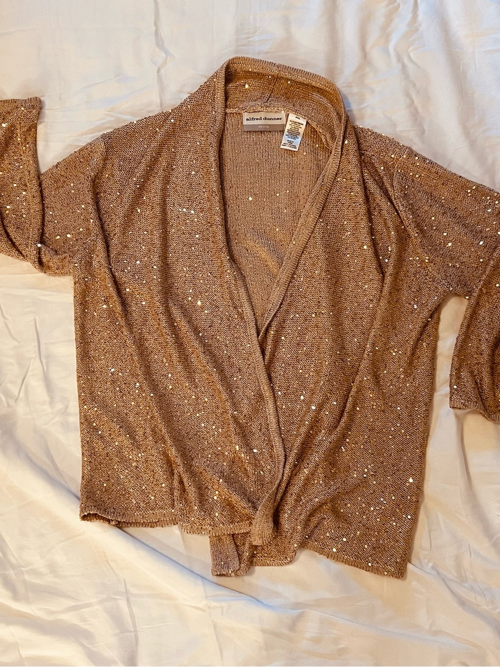 Alfred Dunner Taupe Sequin Open-Front Cardigan